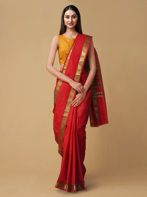 

Unnati Silks red Women's Pure Pavni Handcrafted Cotton Saree