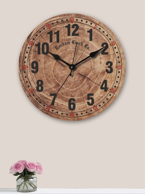 

RANDOM Brown & Black Printed 30.48 cm New Modern Rustic Wooden Analogue Wall Clock