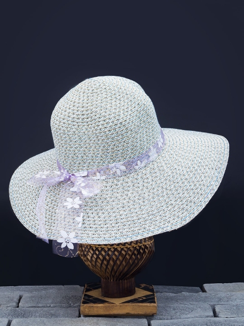

Golden Peacock Women Blue & White Woven-Design Straw Sun Hat