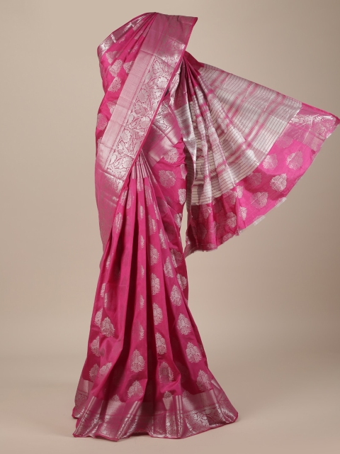 

Pothys Magenta & Silver-Toned Jute Silk Woven Design Saree