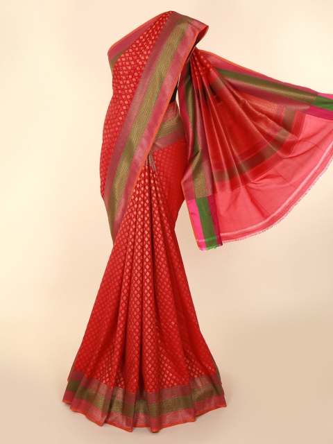 

Pothys Red Art Silk Checked Banarasi Saree