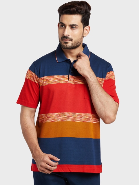

ColorPlus Men Blue Striped Polo Collar T-shirt