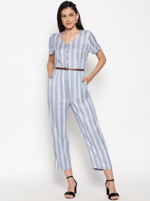 

People Women Blue & White Striped Basic Jumpsuit