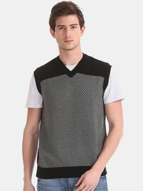 

Flying Machine Men Black & White Self Design Sweater Vest