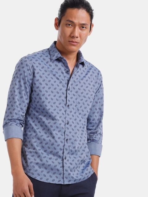 

True Blue Men Blue Slim Fit Printed Cotton Casual Shirt