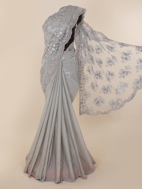 

Pothys Grey Embellished Poly Georgette Saree