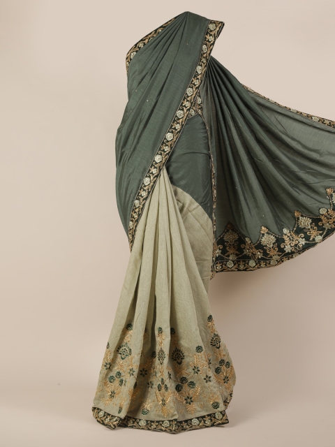 

Pothys Green & Grey Jute Silk Embellished Saree