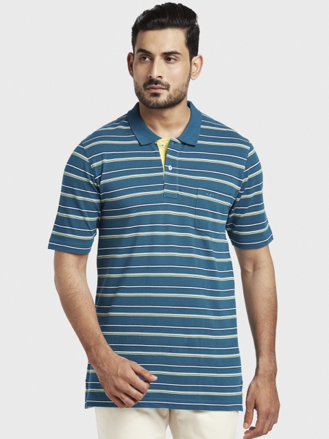 

ColorPlus Men Blue Striped Polo Collar T-shirt