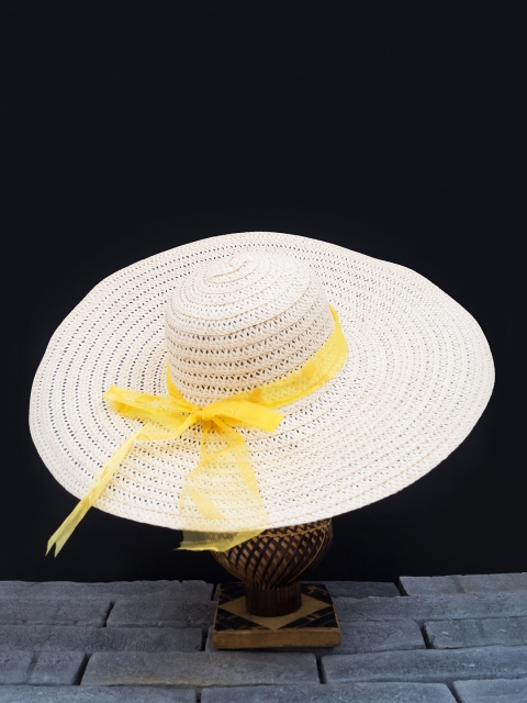 

Golden Peacock Women Cream-Colored & Yellow Woven-Design Sun Hat