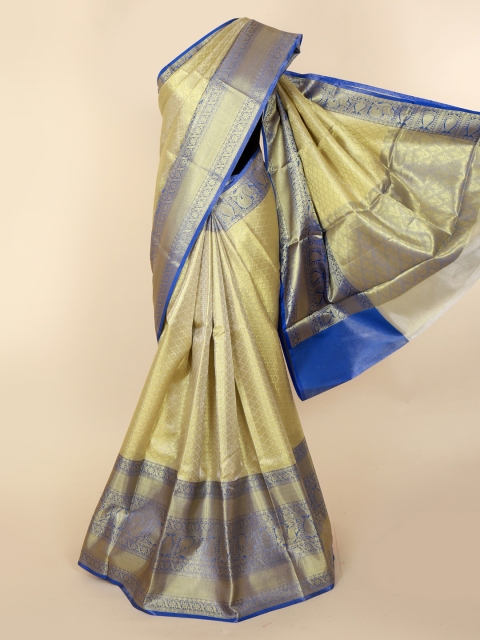 Pothys Gold-Toned & Blue Tissue Woven Design Saree