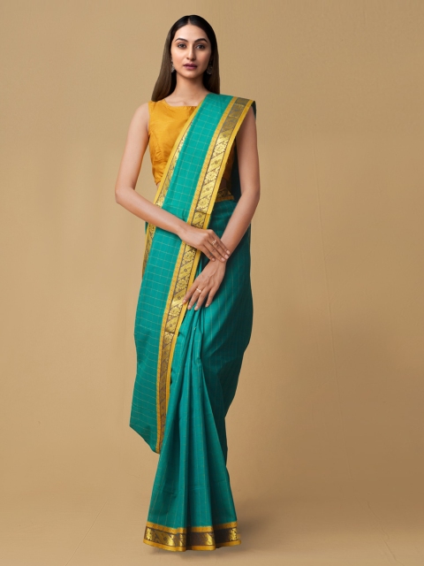 

Unnati Silks Green Checked Chettinad Saree