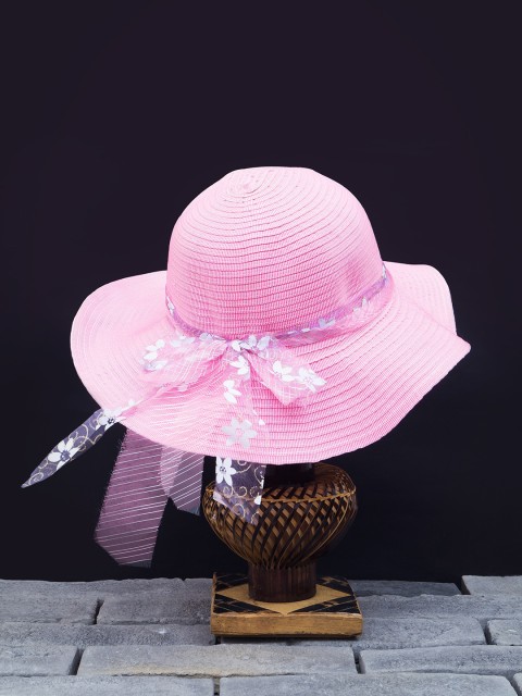 

Golden Peacock Women Pink Woven-Design Straw Sun Hat