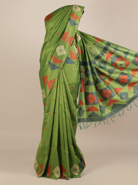 

Pothys Green Checked Jute Silk Saree