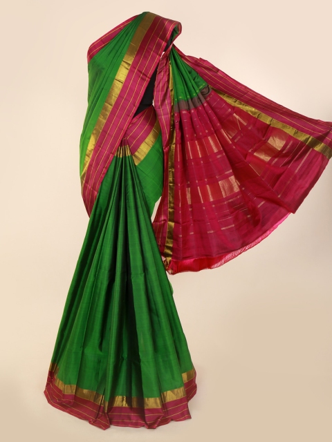 

Pothys Green & Pink Pure Silk Solid Kanjeevaram Saree