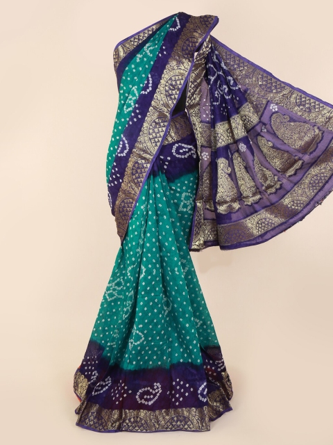 

Pothys Green & Navy Blue Art Silk Printed Banarasi Saree