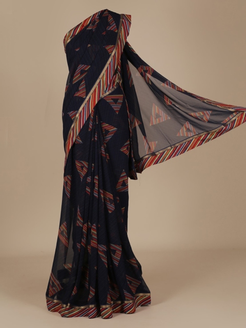 

Pothys Navy Blue Printed Poly Chiffon Saree