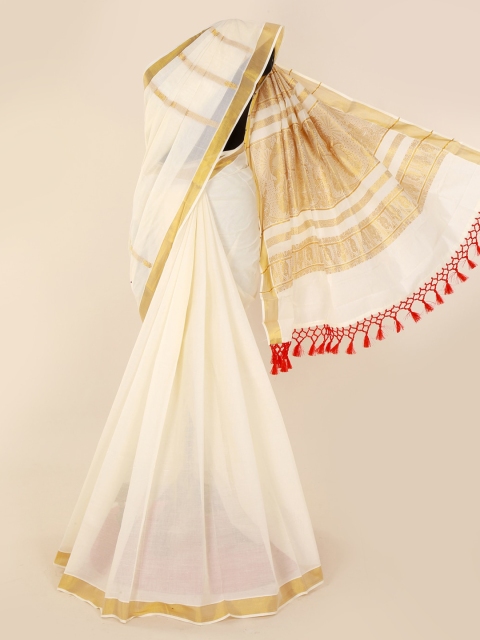 

Pothys Off-White Solid Pure Cotton Saree