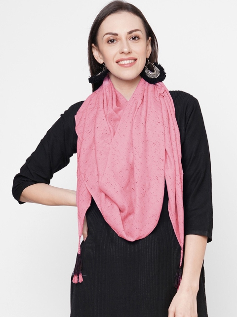 

Get Wrapped Women Pink Self Design Scarf with Tasselled Border