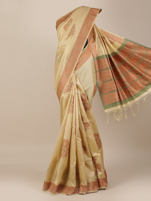 

Pothys Cream-Coloured Checked Jute Silk Saree
