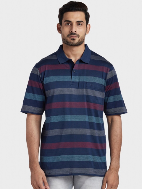 

ColorPlus Men Blue Striped Polo Collar T-shirt