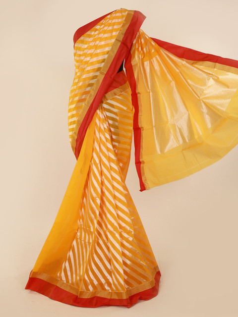 

Pothys Yellow & Red Silk Cotton Striped Saree