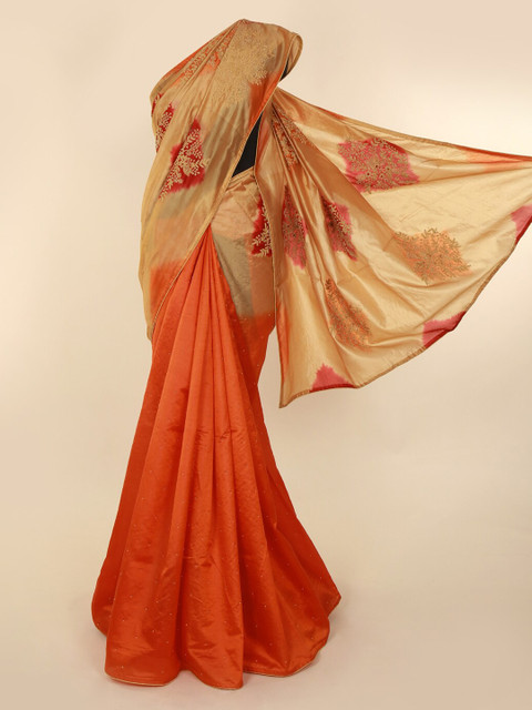

Pothys Orange Embellished Jute Silk Saree