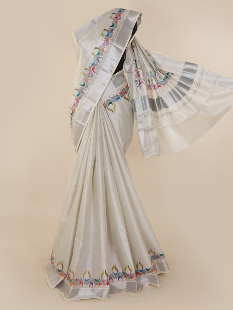 

Pothys Off-White Pure Cotton Solid Saree