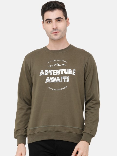 

MADSTO Men Olive Green Printed Sweatshirt