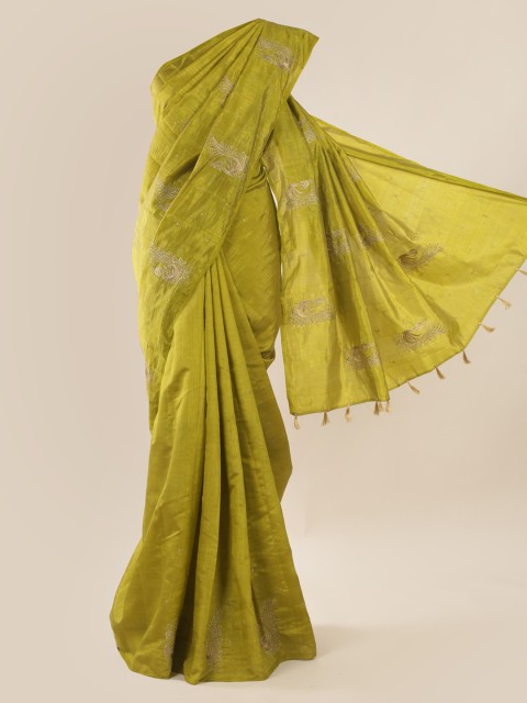 

Pothys Olive Green Embroidered Jute Silk Saree
