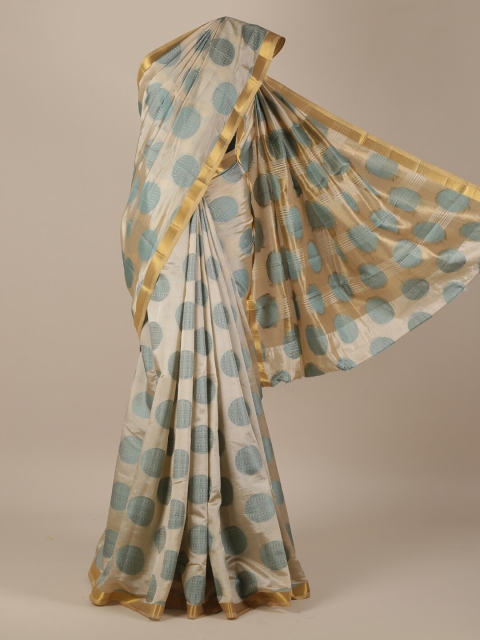 

Pothys Beige & Green Jute Silk Woven Design Saree