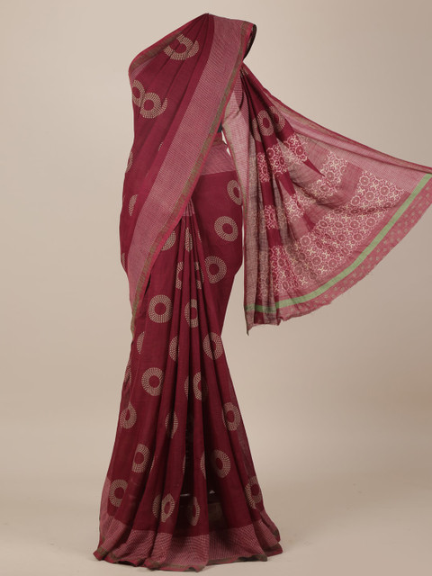 

Pothys Maroon & Off-White Linen Blend Printed Saree