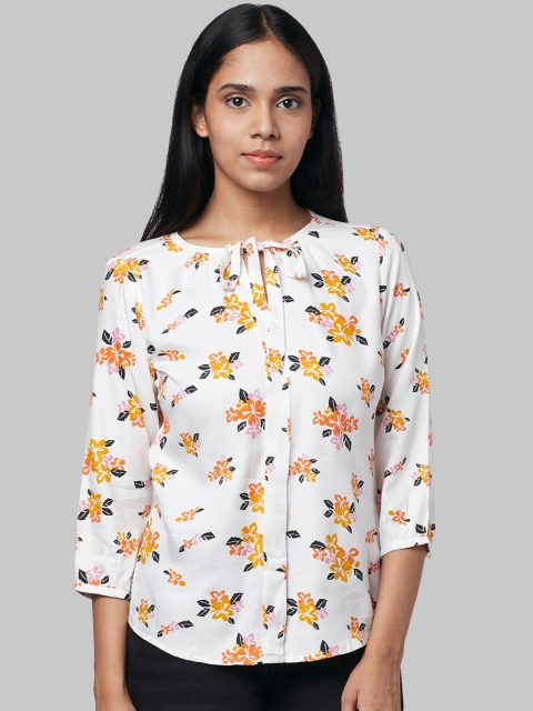 Park Avenue Woman White Printed Shirt Style Top