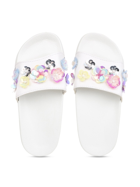 

KazarMax Women White & Pink Embellished Sliders