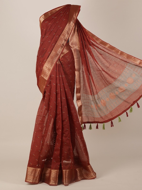 

Pothys Rust Red Woven Design Linen Blend Saree