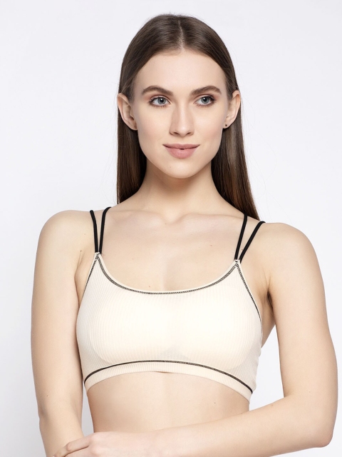 

PrettyCat Women Beige & Black Solid Lightly Padded Non-Wired Bralette Bra-PC-SB-5147