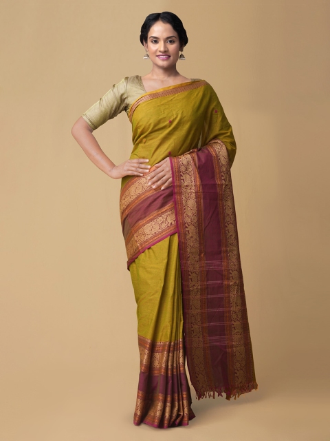 

Unnati Silks Green Pure Cotton Solid Handloom Kanjeevaram Saree