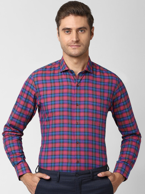

Peter England Men Pink & Blue Slim Fit Checked Casual Shirt