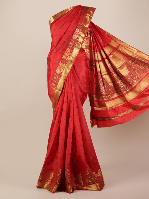 

Pothys Red & Gold-Coloured Jute Silk Woven Design Saree
