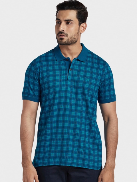 

ColorPlus Men Blue Checked Polo Collar T-shirt