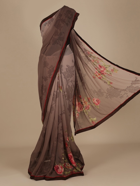 

Pothys Brown Printed Poly Chiffon Saree