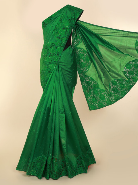 

Pothys Green Embellished Jute Silk Saree