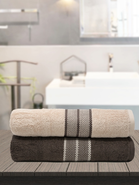 

Trident Unisex Pack Of 2 Striped 500 GSM Cotton Bath Towels, Beige