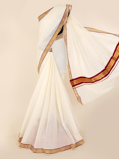 

Pothys Off-White & Gold-Toned Pure Cotton Solid Saree