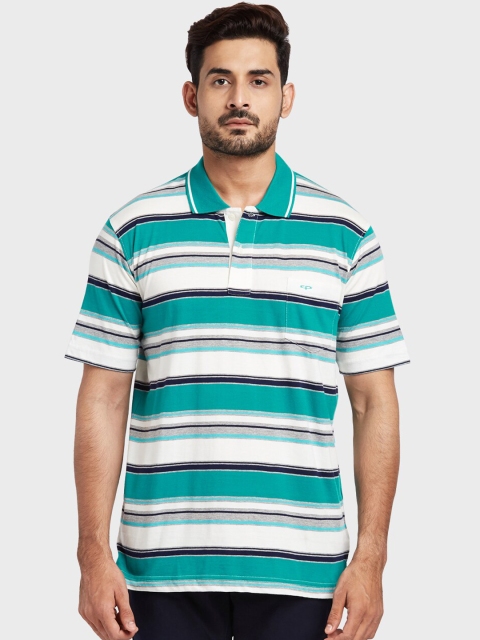 

ColorPlus Men Green & White Striped Polo Collar T-shirt