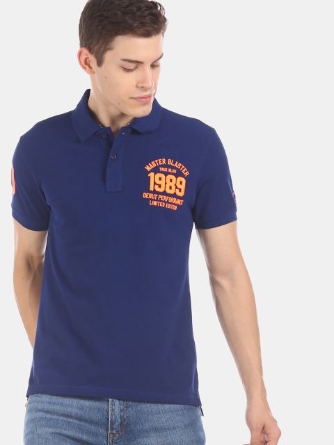 

True Blue Men Blue Solid Polo Collar T-shirt