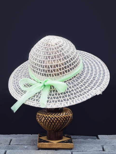 

Golden Peacock Women White & Green Woven-Design Straw Sun Hat