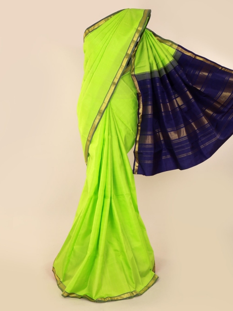 

Pothys Green & Navy Blue Pure Silk Solid Kanjeevaram Saree
