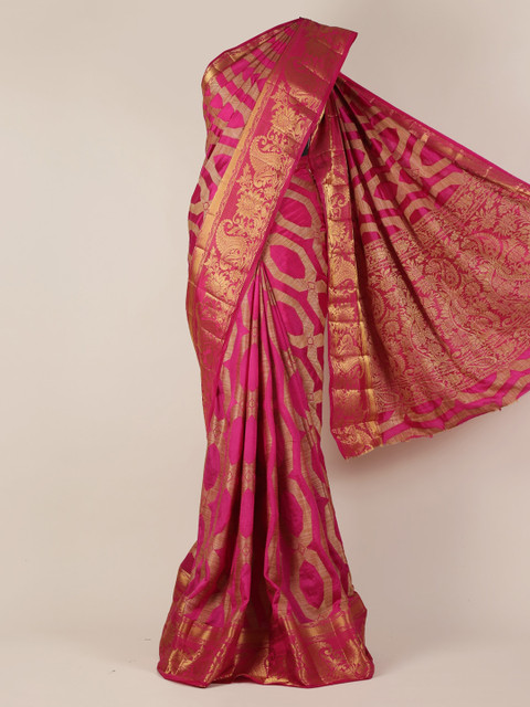 

Pothys Magenta & Gold-Toned Jute Silk Printed Saree