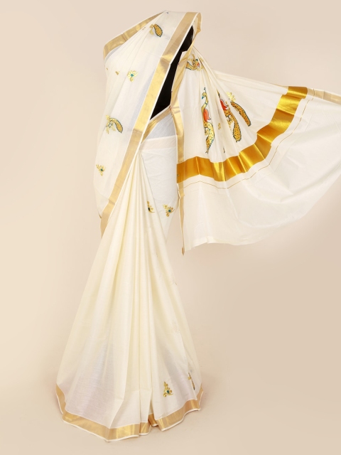 

Pothys Off-White Embroidered Pure Cotton Saree