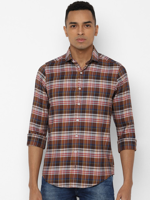 

SIMON CARTER LONDON Men Brown Slim Fit Checked Casual Shirt